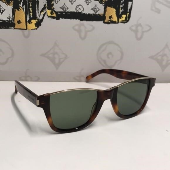 Saint Laurent Tortoise Shell Sunglasses with Green Lenses SL 51 CUT 002 - Picture 7 of 14